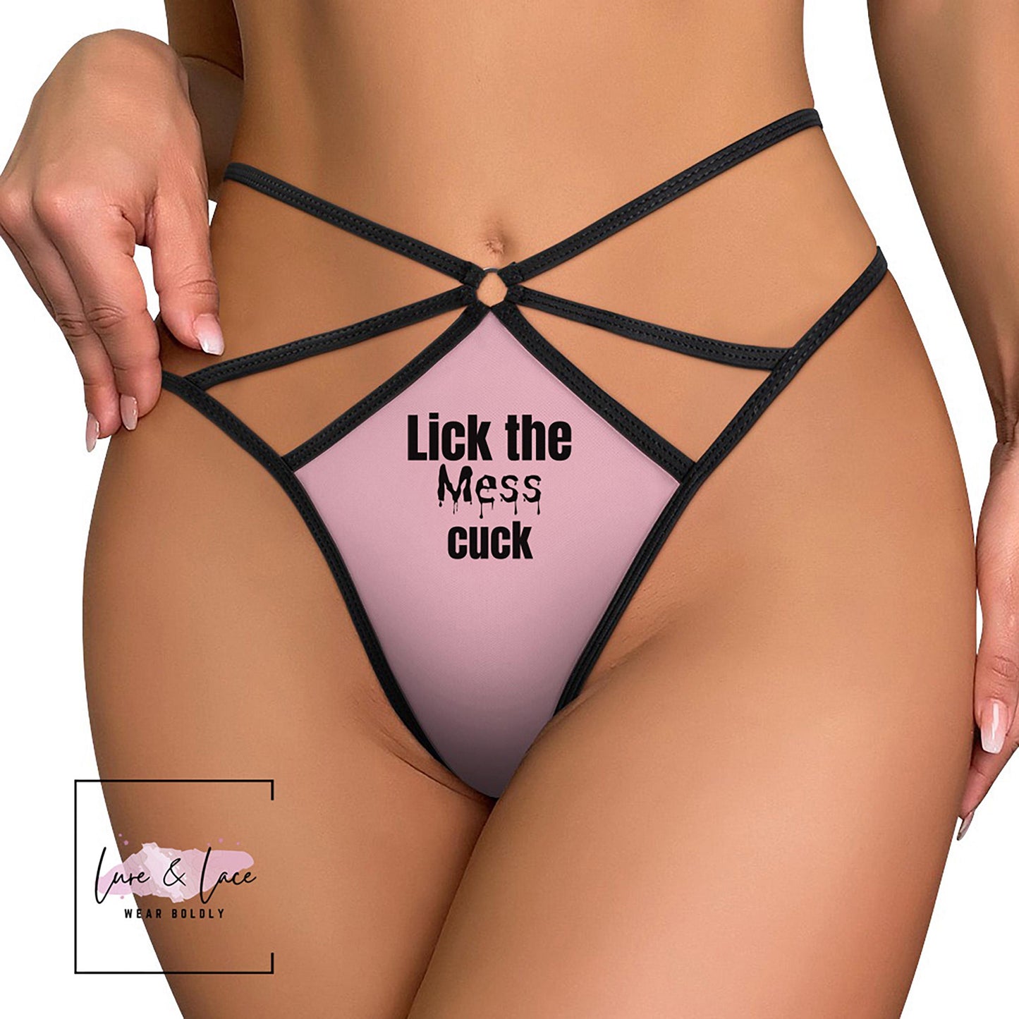 Lick the Mess Cuck Sexy Strappy Thong G-String QOS , Naughty Lingerie Panties, Hotwife Lifestyle, Queen of Spades