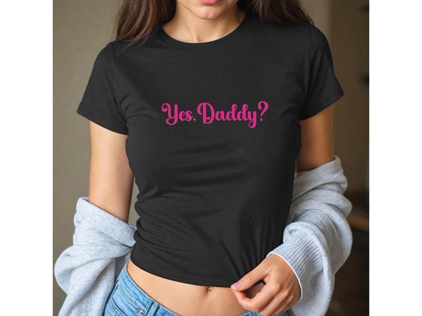 Yes Daddy Y2K Crop Top TShirt | DDLG, Daddy's Girl Tee, BDSM Roleplay, Submission, Kink, Hotwife, Lifestyle, Gift Idea for Her Wife gf