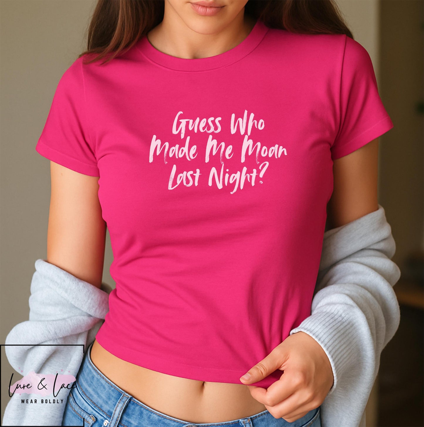 Guess Who Made Me Moan Last Night Y2K Sexy Cute Baby Tee Crop Top, Naughty Apparel Queen of Spades Swinger