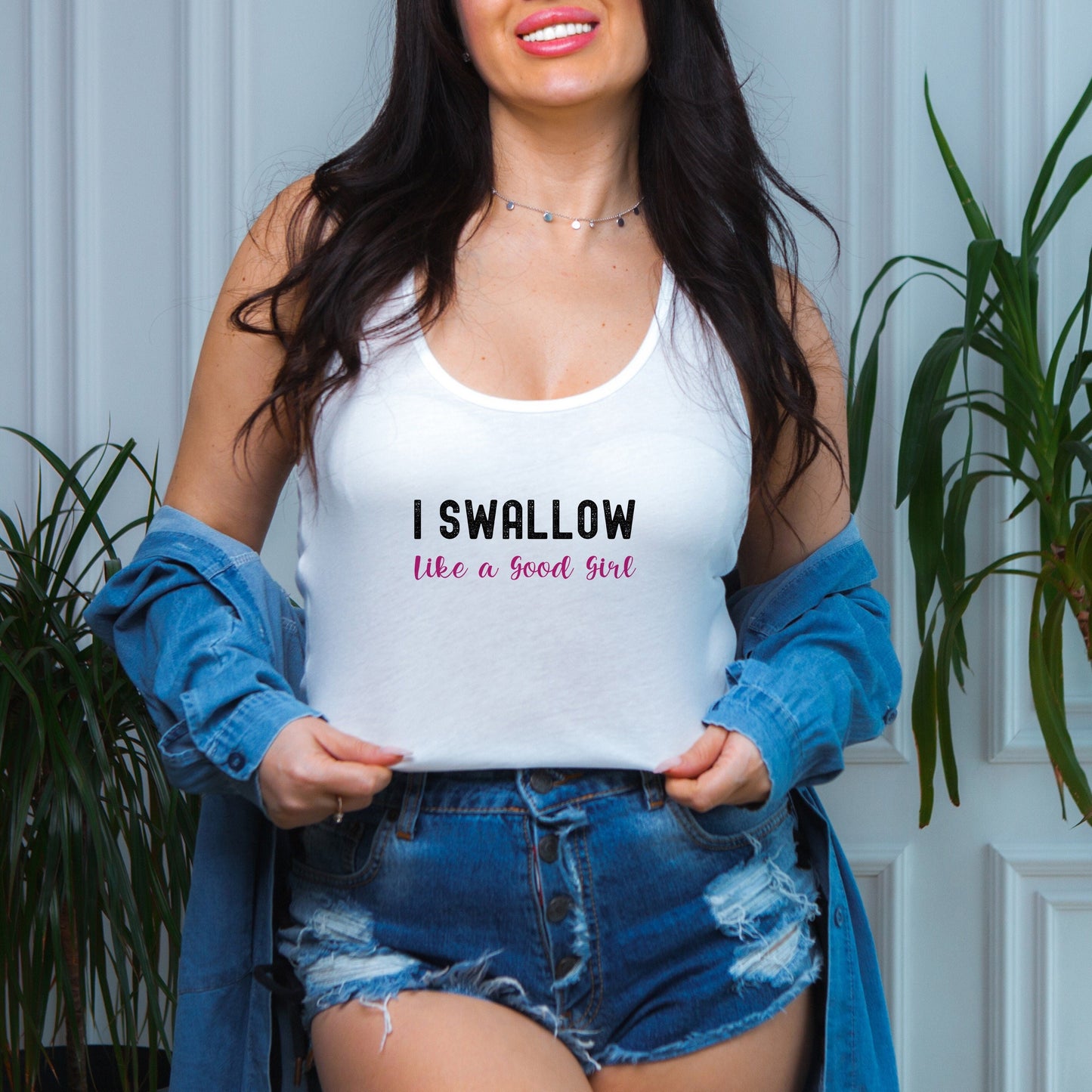 I swallow like a good girl Swinger Clothes Tank Top, cum lover blowjob shirt. oral sex, sexy naughty shirt Lifestyle , Hotwife MILF Clothes