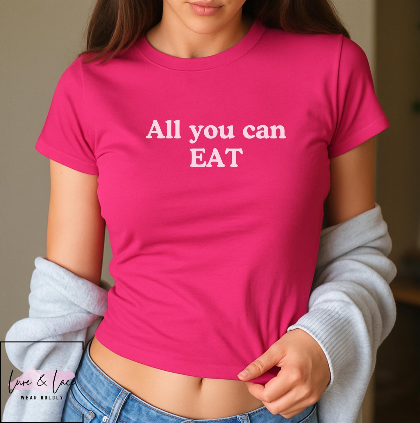 All you can EAT Y2K Sexy Cute Baby Tee Crop, Date Night Naughty Apparel