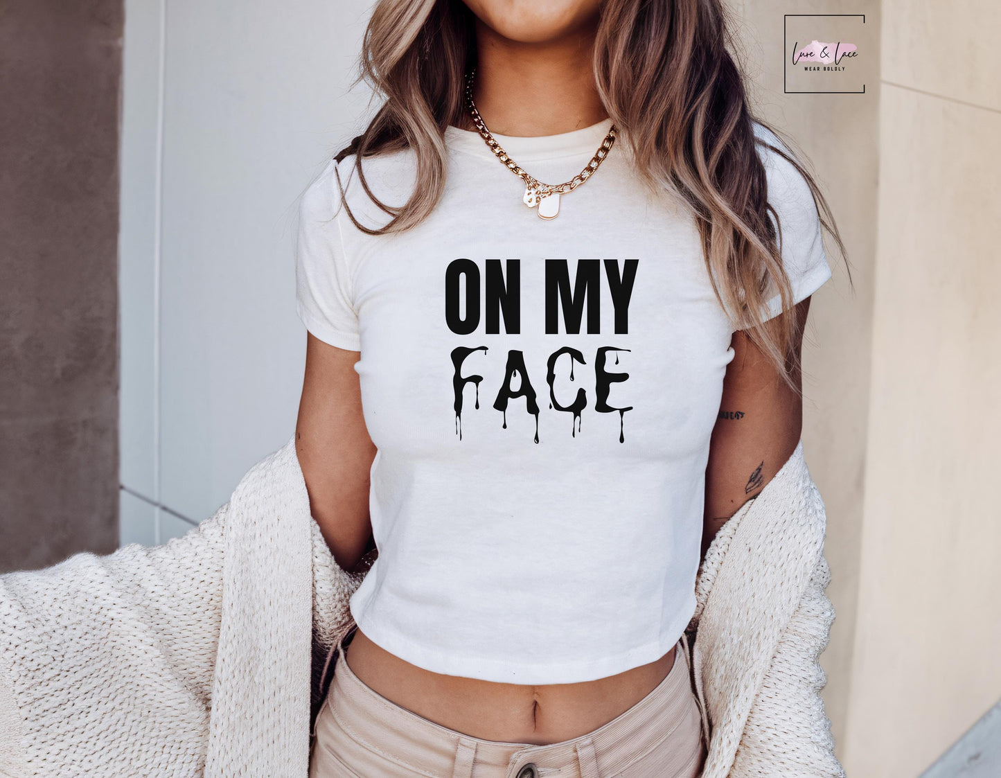 On my face Y2K Sexy Cute Baby Tee Crop Top, Cum lovers Date Night Naughty Apparel