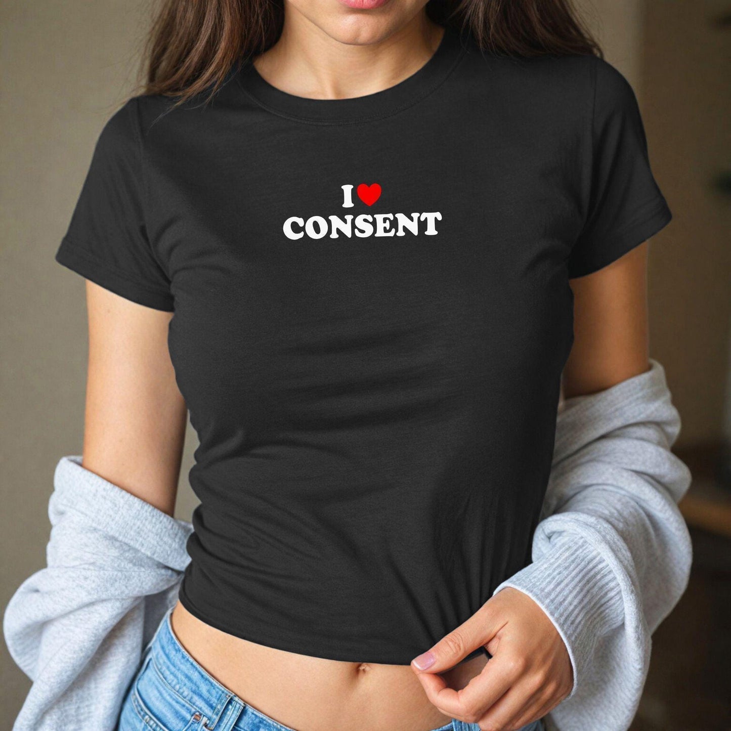 I Love Consent Y2K Crop Top Safe Sex Consent Culture BDSM Respect Empowerment Sexy Tee Gift Idea for Her, BDSM Roleplaying