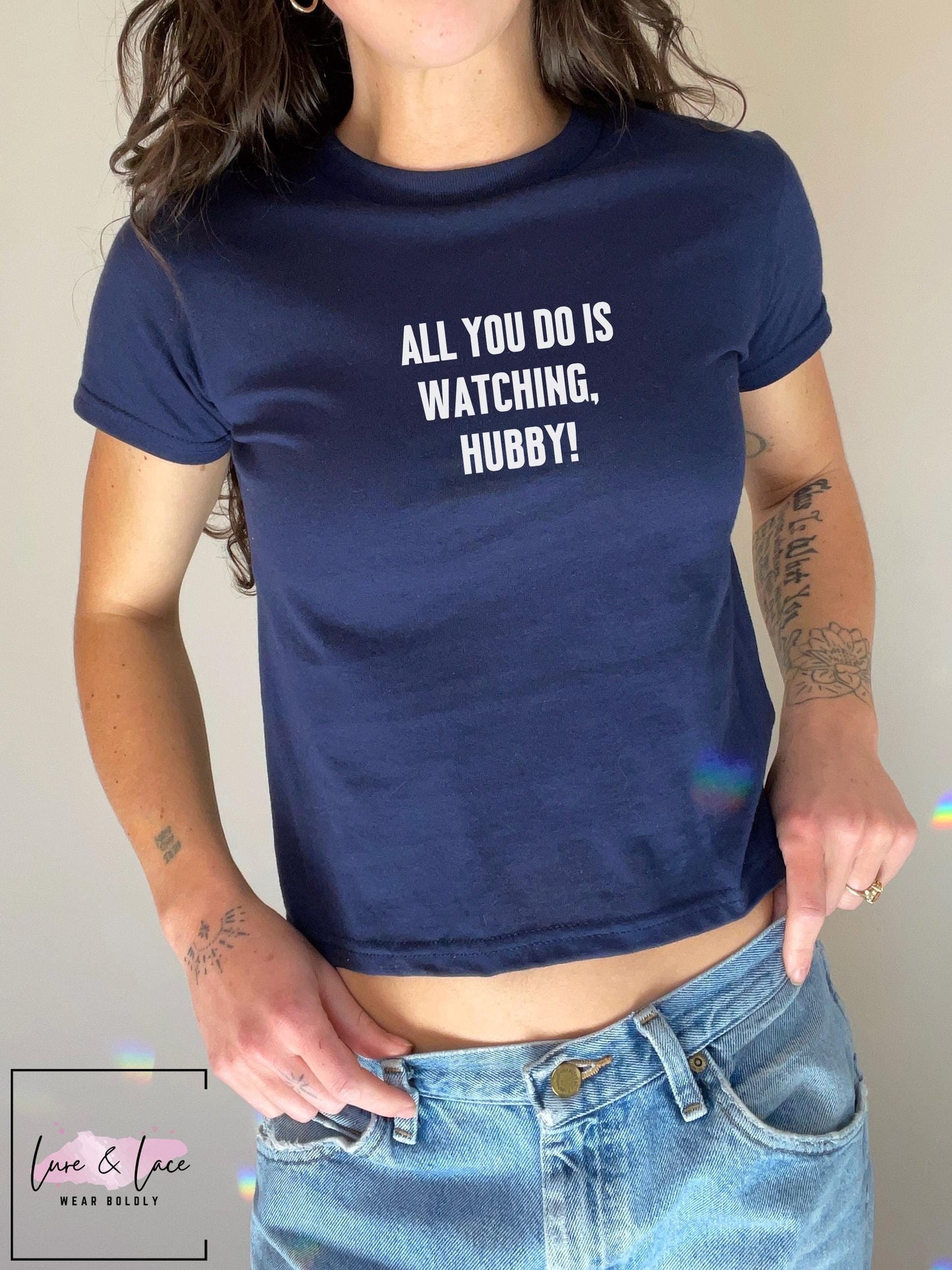 All You Do Is Watching, Hubby! Y2K Sexy Cute Baby Tee Crop Top, Swinger Queen of Spades