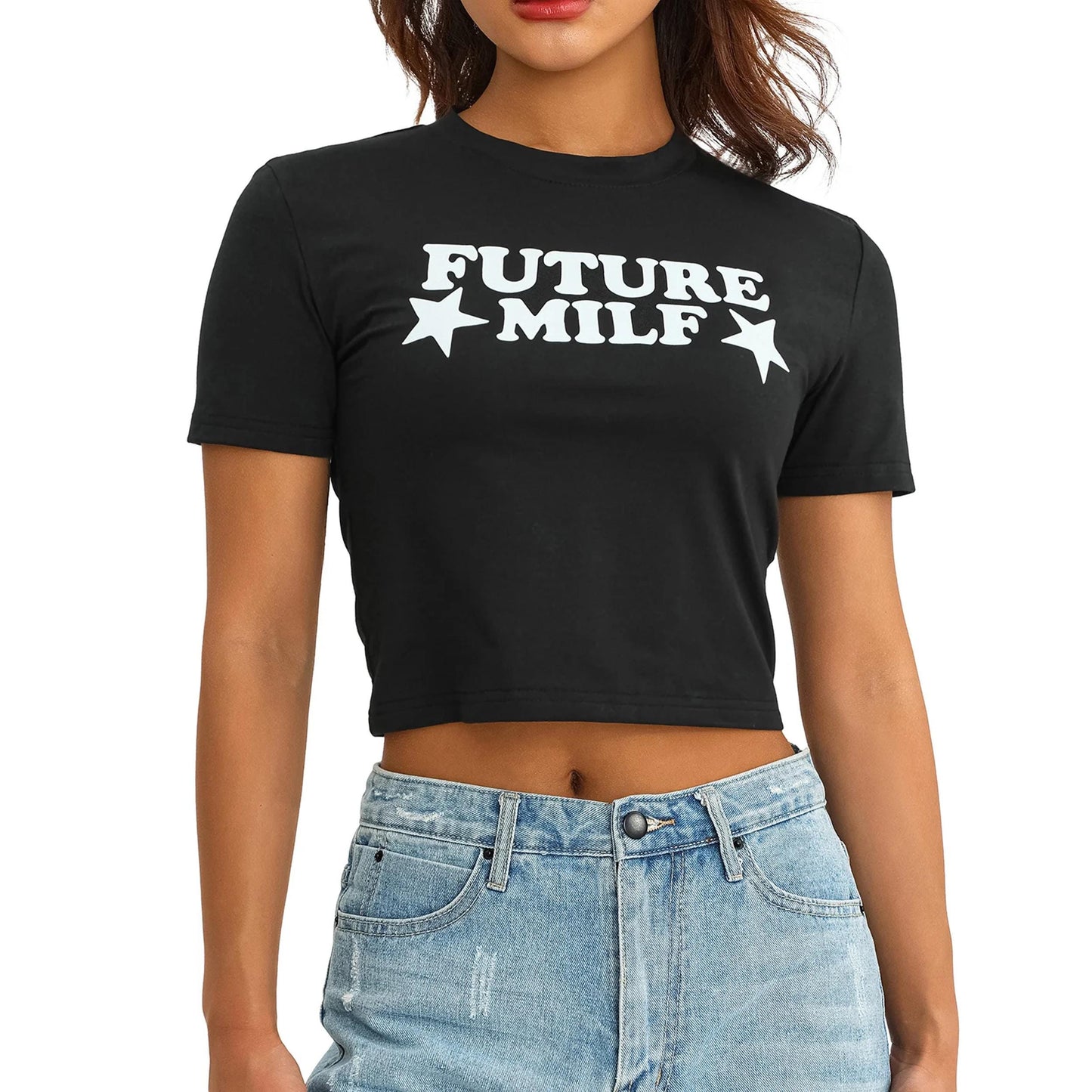 Future MILF Crop Top | Y2K Aesthetic Funny Tee | Trendy sexy baby MILF Tshirt| Shirt Gift for Her | Sexy Crop Top for Women