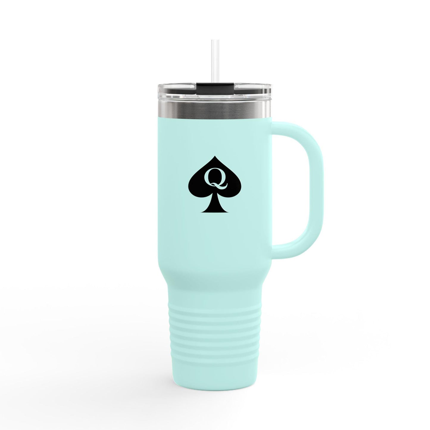 Queen of Spades Insulated Travel Mug 40oz QOS Hotwife Lifestyle Tumbler Cuck Bull Symbol Stainless Steel Straw Lid BPA Free Swinger Gift