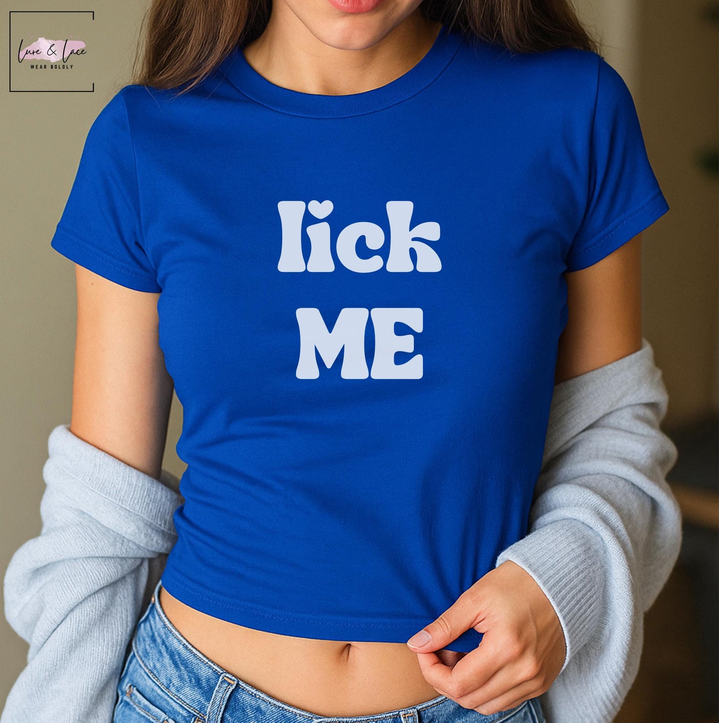 Lick Me Y2K Sexy Cute Baby Tee Crop Top, Date Night Naughty Apparel