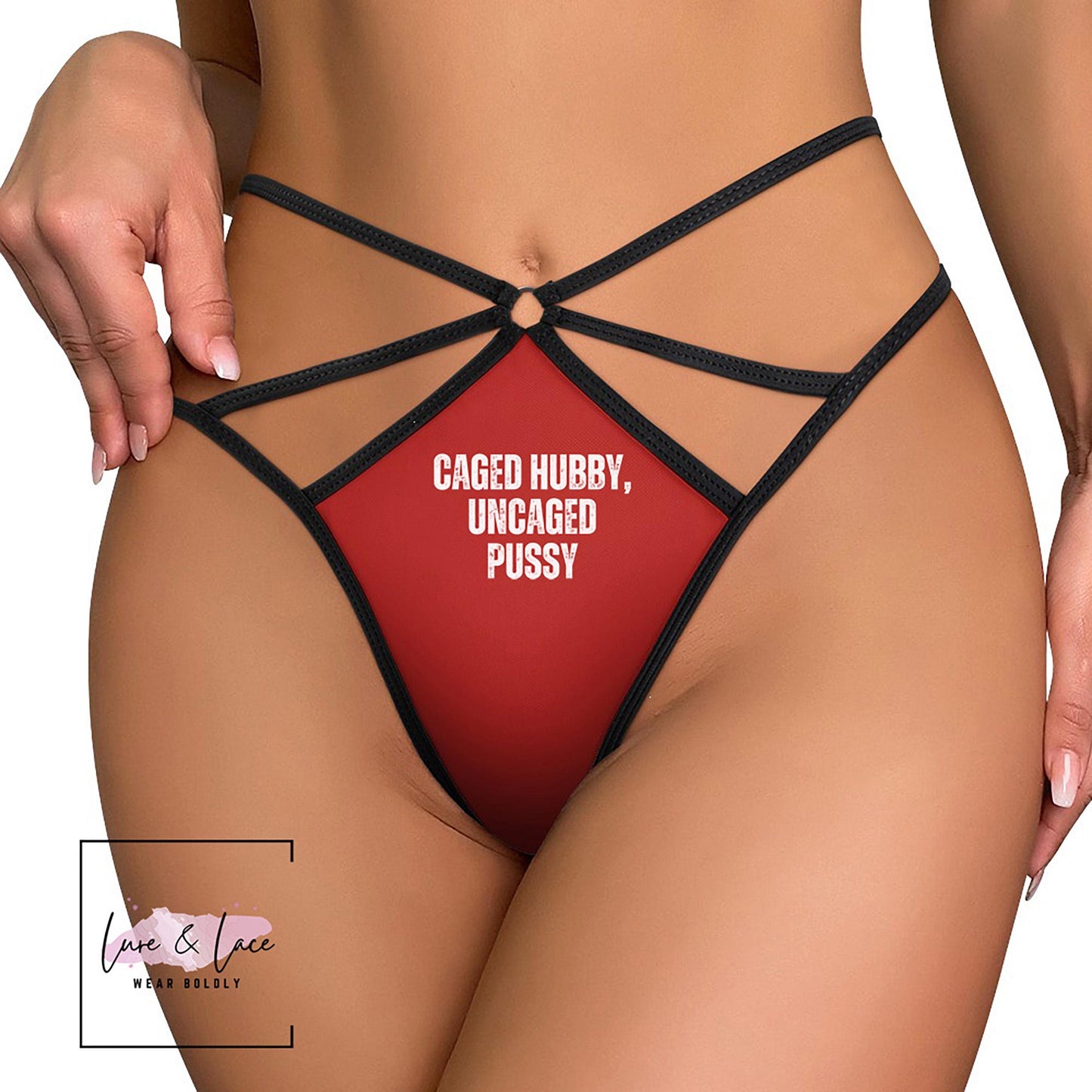 Caged Hubby Uncage Pussy Sexy Strappy Thong G-String, Naughty Lingerie Panties, Hotwife Lifestyle, Queen of Spades
