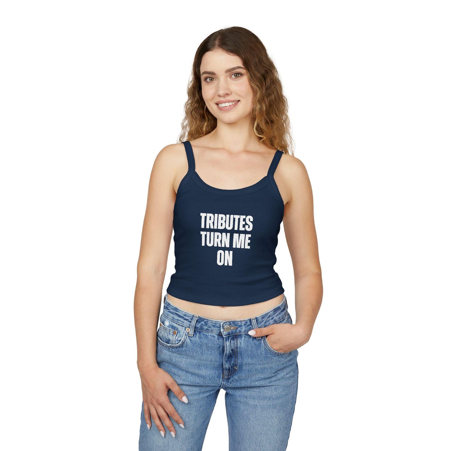 Tributes Turn Me On Spaghetti strap crop top, sexy Gift idea for her, wife, girlfriend, Naughty funny couple shirt, date night idea