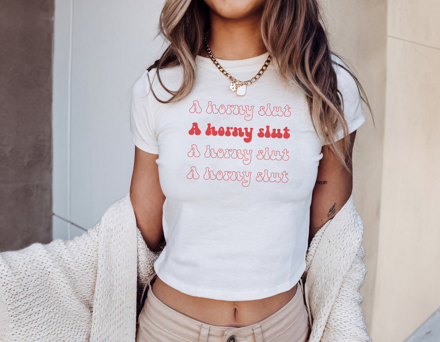 I am a Horny Slut cute sexy baby Tshirt, Naughty gift for partner trendy T-shirt, Adult Humor tee, naughty crop,women sex shirt, Slutwear