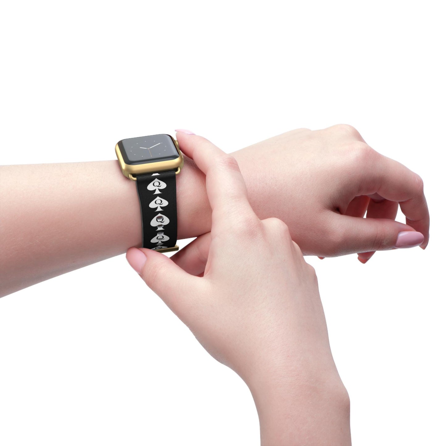 Queen of Spades Leather Apple Watch Band | QOS Faux Leather Strap for Hotwife, Cuckold Lifestyle, BBC Submissive Kinky BDSM Gift for Her