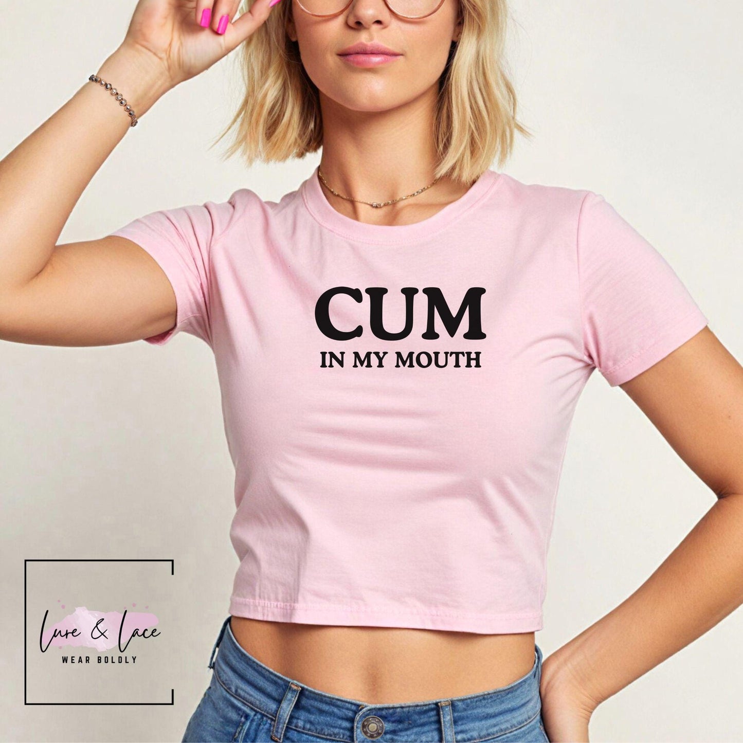 Cum in my mouth Y2K Sexy Cute Baby Tee Crop Top, Oral Date Idea Naughty Apparel