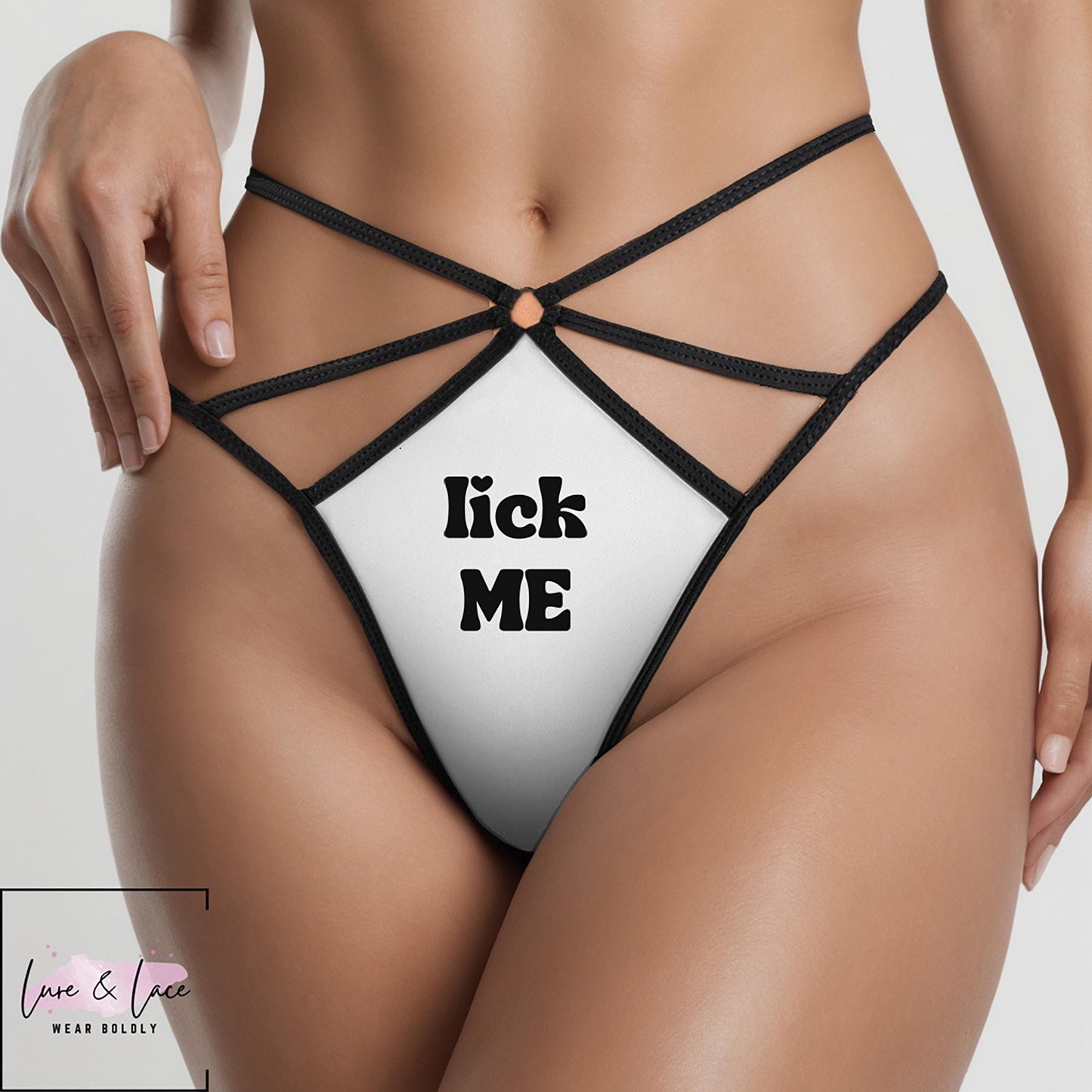 Lick me Sexy Strappy Thong G-String, Oral Lovers Naughty Lingerie Panties, Date Night Underwear