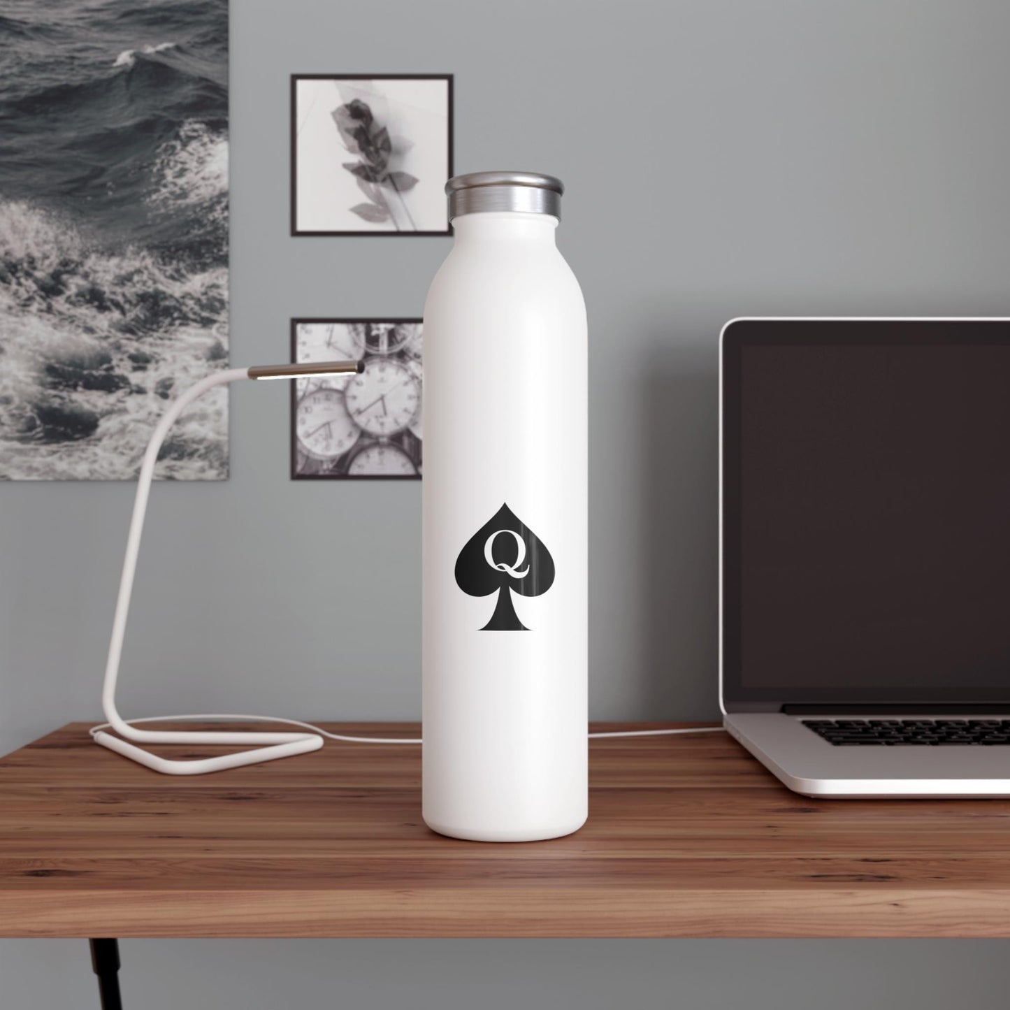 Queen of Spades Slim Water Bottle 20oz QOS Hotwife Lifestyle Cuck Bull Stainless Steel Vacuum Insulated Matte Finish Swinger Gift