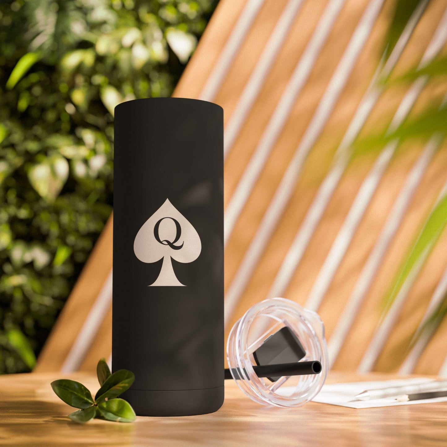 Queen of Spades Skinny Matte Tumbler 20oz QOS Hotwife Lifestyle Cuck Bull Stainless Steel Cup with Straw BPA Free Insulated Swinger Gift