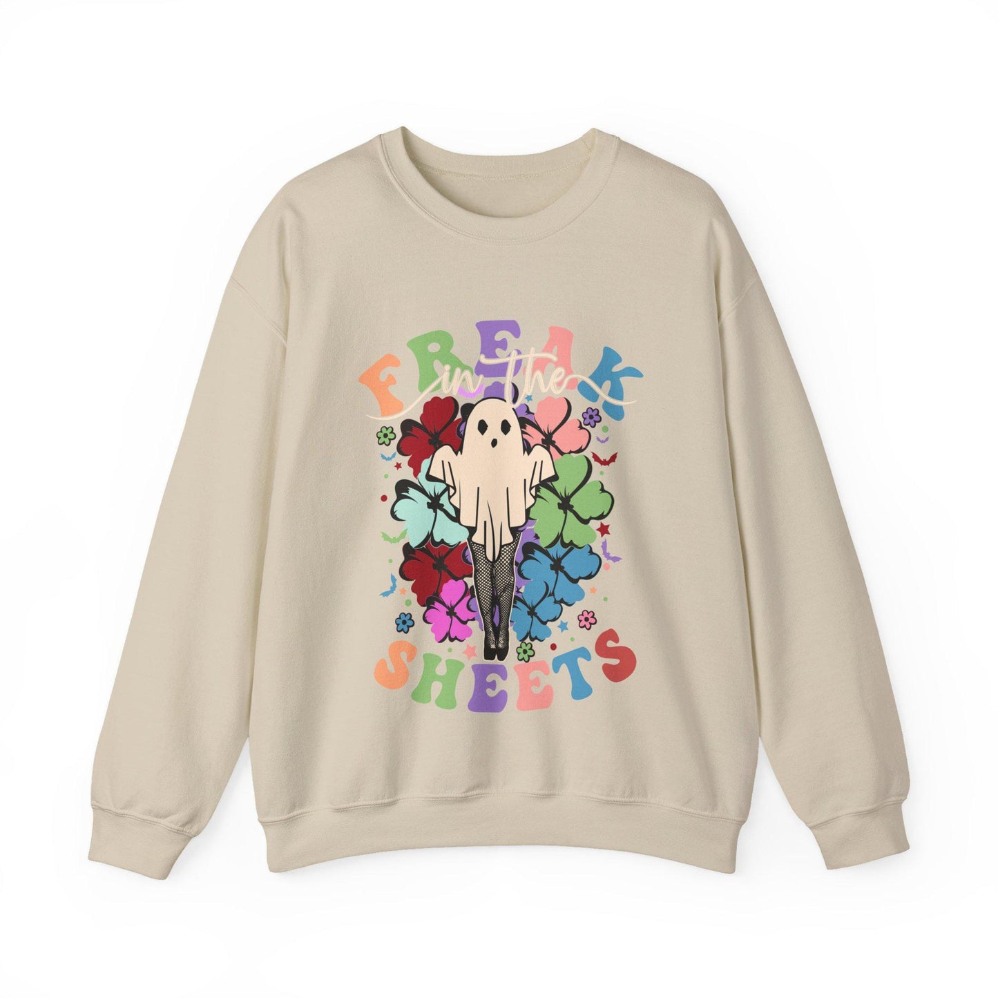 Freak In The Sheets Halloween Sweatshirt, Retro Sexy Sweater Funny Spooky Ghosts