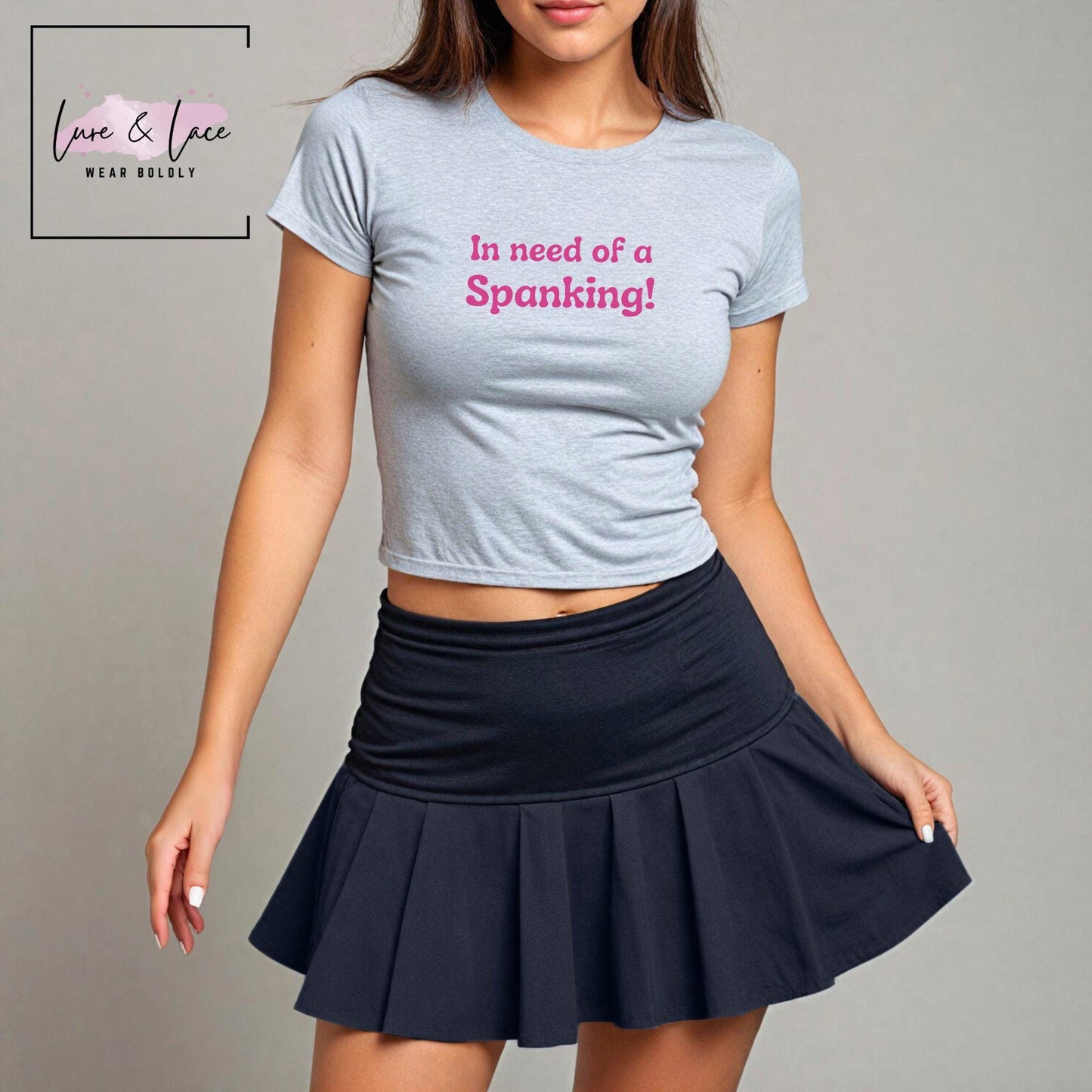 In need of a Spanking Tshirt Sexy Y2K Cute baby Tee, aesthetic Gift idea for her, roleplaying Naughty funny couple shirt, bdsm lover crop