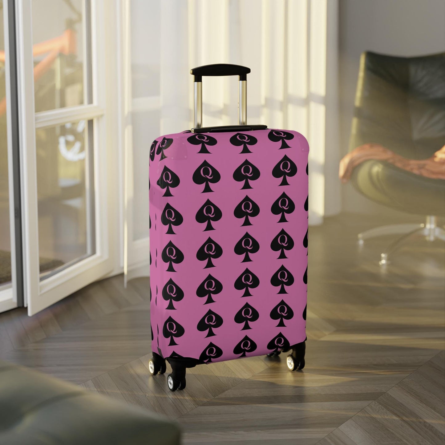Queen of Spades Luggage Pink Cover | QOS Hotwife Travel Protector, BBC Lifestyle Suitcase, Swinger cruise Gift for Her, Pineapple Vacation