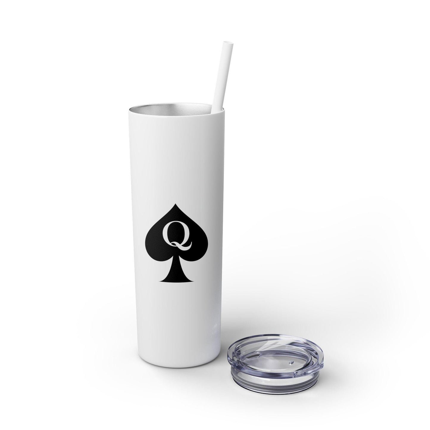 Queen of Spades Skinny Tumbler 20oz QOS Hotwife Lifestyle Cuck Bull Cup with Straw Matte Finish Slim Insulated Stainless Swinger Gift