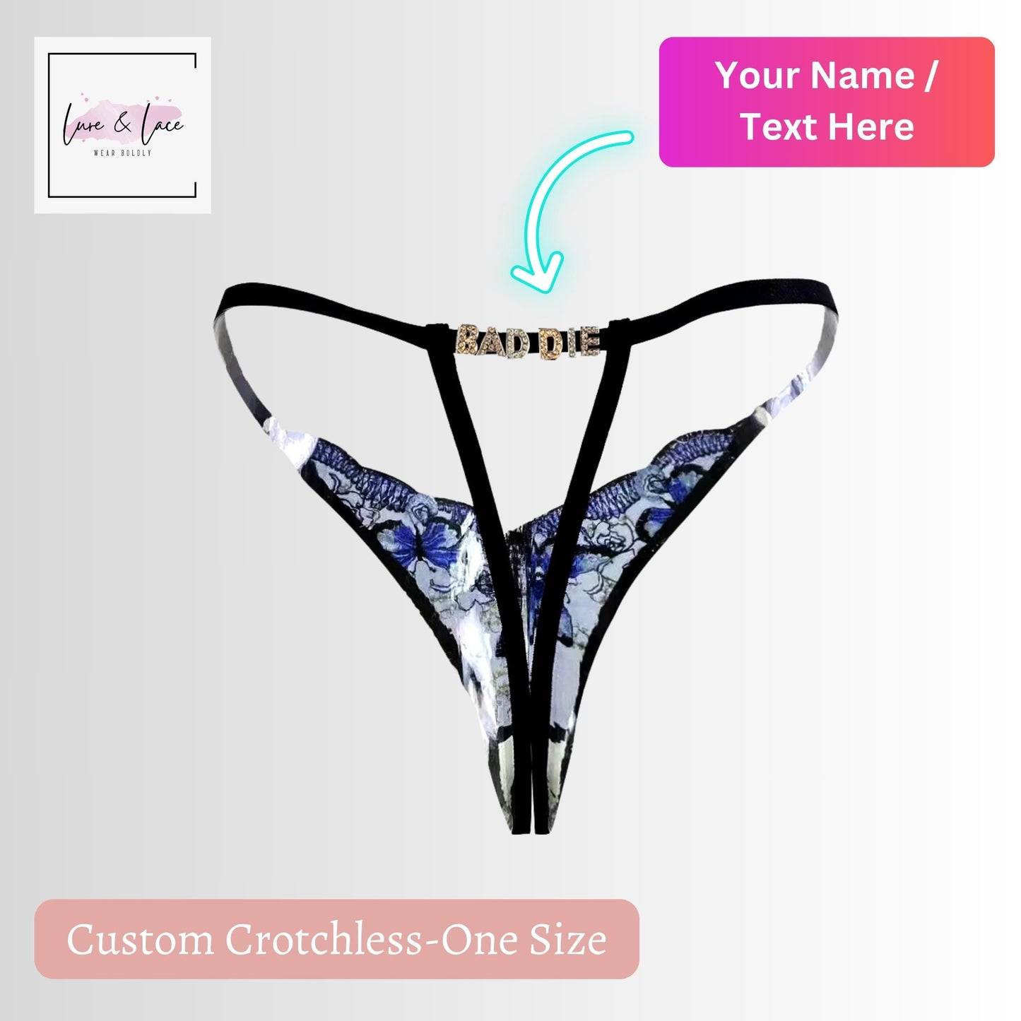 Crotchless custom Name Thong | Custom panty with Sexy Lace, Handmade Open Crotch, Bridal Lingerie, Open crotch tanga women valentine gift
