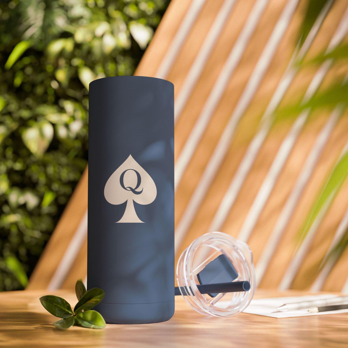 Queen of Spades Skinny Matte Tumbler 20oz QOS Hotwife Lifestyle Cuck Bull Stainless Steel Cup with Straw BPA Free Insulated Swinger Gift