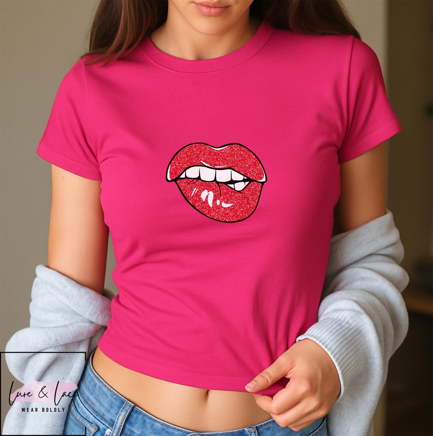 Sexy Biting Lips crop Tshirt for hot wife girlfriend, Sexy Y2K Cute baby Tee, aesthetic Gift idea for her, Naughty funny couple shirt date