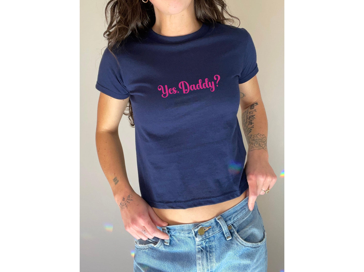 Yes Daddy Y2K Crop Top TShirt | DDLG, Daddy's Girl Tee, BDSM Roleplay, Submission, Kink, Hotwife, Lifestyle, Gift Idea for Her Wife gf