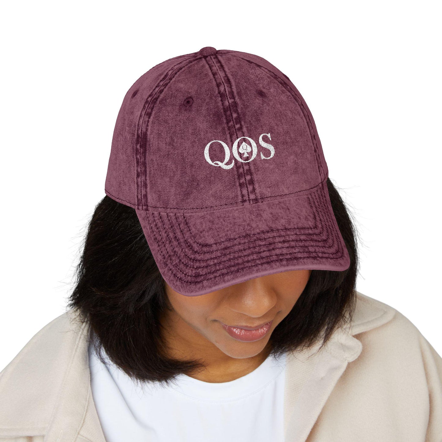 Queen Of Spades Vintage Embroidered Dad Cap | QOS Hat, Kinky Swinger Lifestyle Accessory, Distressed Cotton Twill Cap, BDSM Symbol Hat