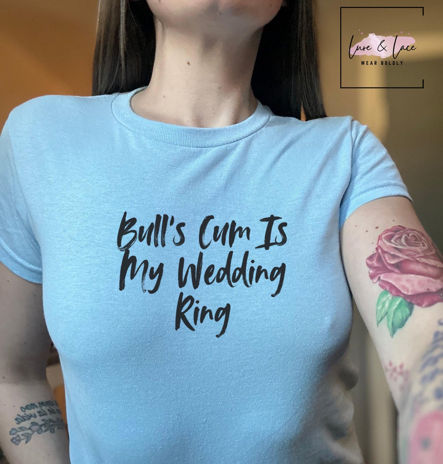 Bull’s Cum Is My Wedding Ring Y2K Sexy Cute Baby Tee Crop Top, Queen of Spades Swinger