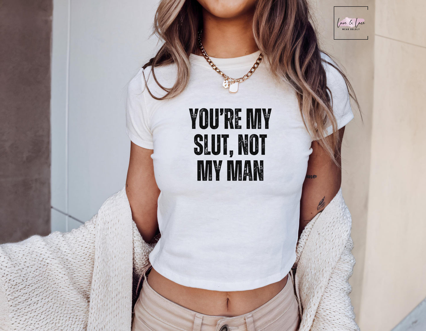 You're My Slut, Not My Man Y2K Sexy Cute Baby Tee Crop Top, Naughty Apparel Queen of Spades Swinger