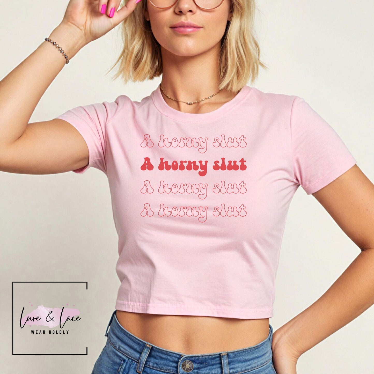 I am a Horny Slut cute sexy baby Tshirt, Naughty gift for partner trendy T-shirt, Adult Humor tee, naughty crop,women sex shirt, Slutwear