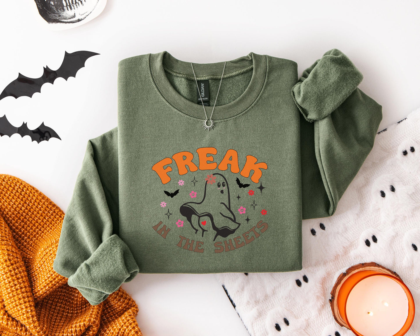 Cute Freak in the sheets Halloween Sweatshirt, Sexy Sweater Funny Spooky Ghosts