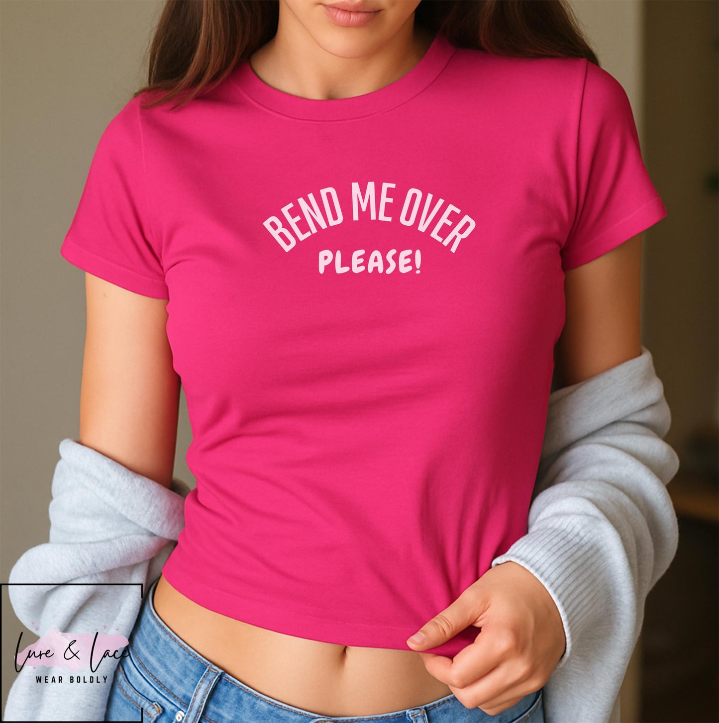 Bend Me Over Please Y2K Sexy Cute Baby Tee Crop Top, Naughty Apparel