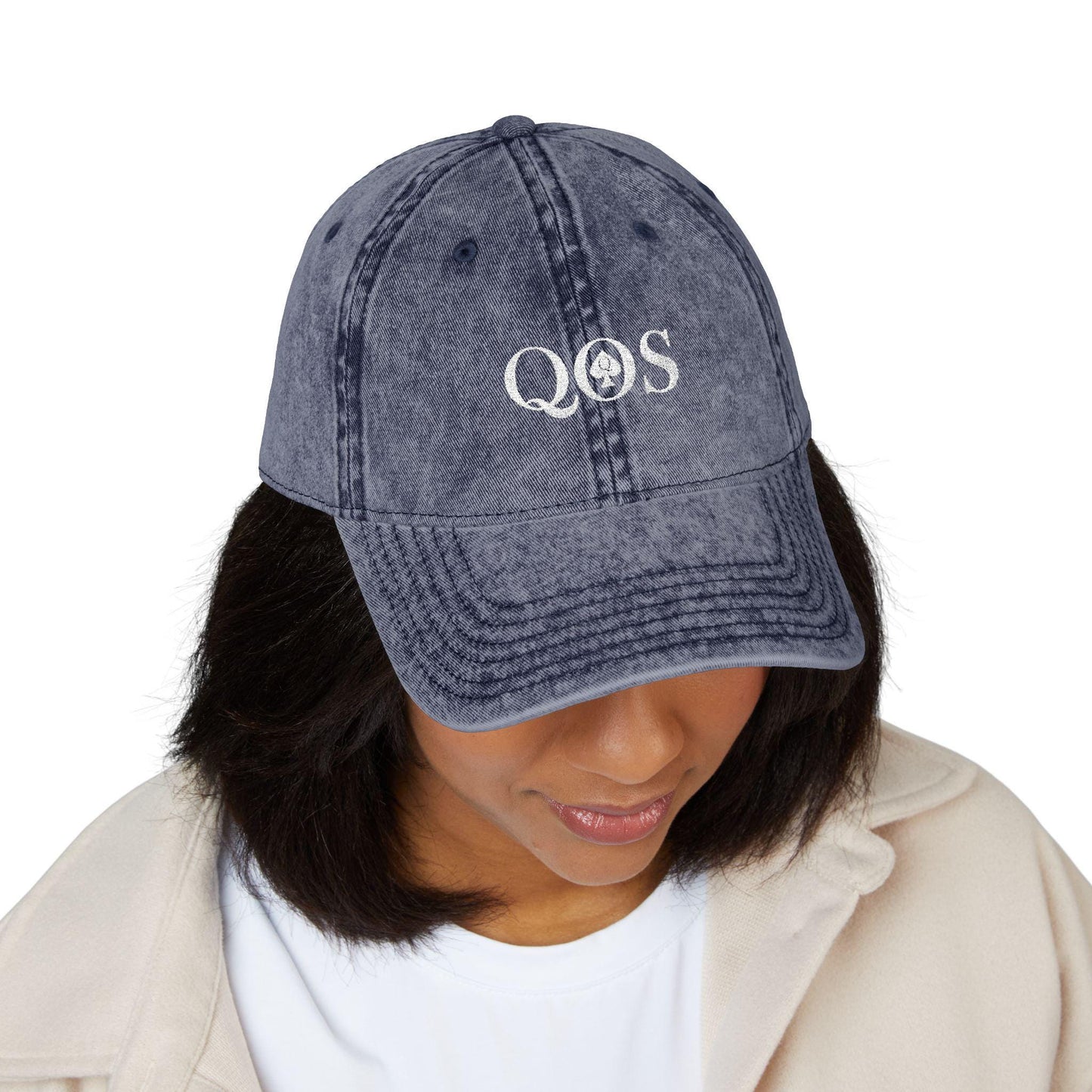 Queen Of Spades Vintage Embroidered Dad Cap | QOS Hat, Kinky Swinger Lifestyle Accessory, Distressed Cotton Twill Cap, BDSM Symbol Hat
