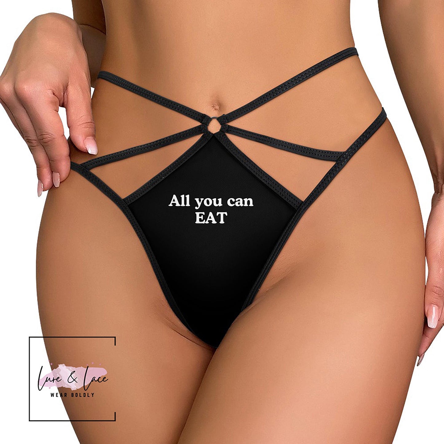 All You Can Eat Sexy Strappy Thong G-String, Oral Lovers Naughty Lingerie Panties, Date Night Underwear