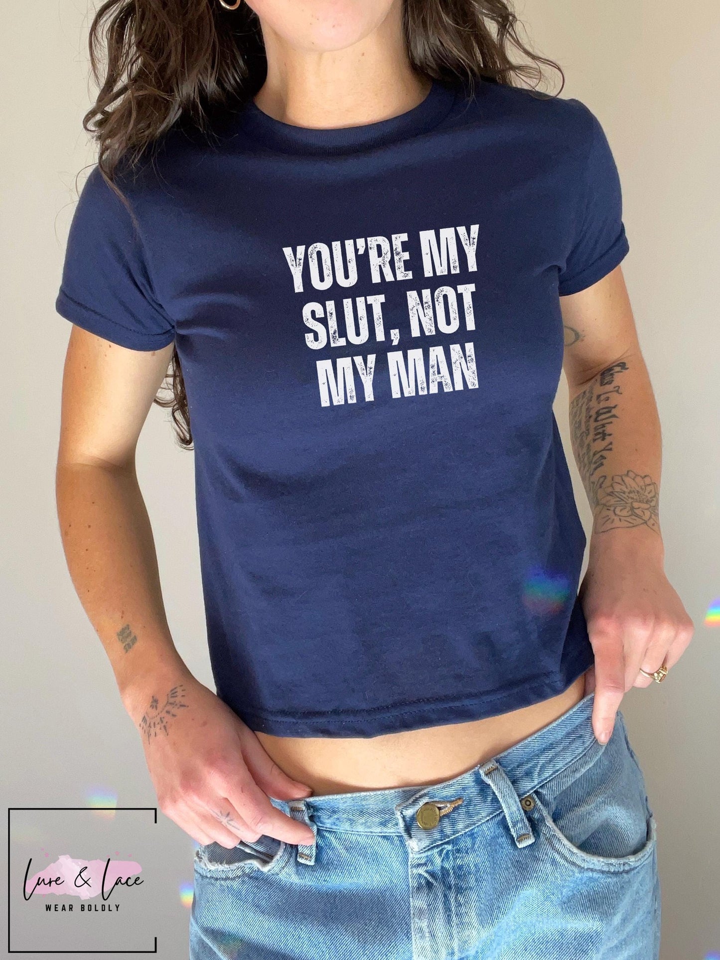 You're My Slut, Not My Man Y2K Sexy Cute Baby Tee Crop Top, Naughty Apparel Queen of Spades Swinger