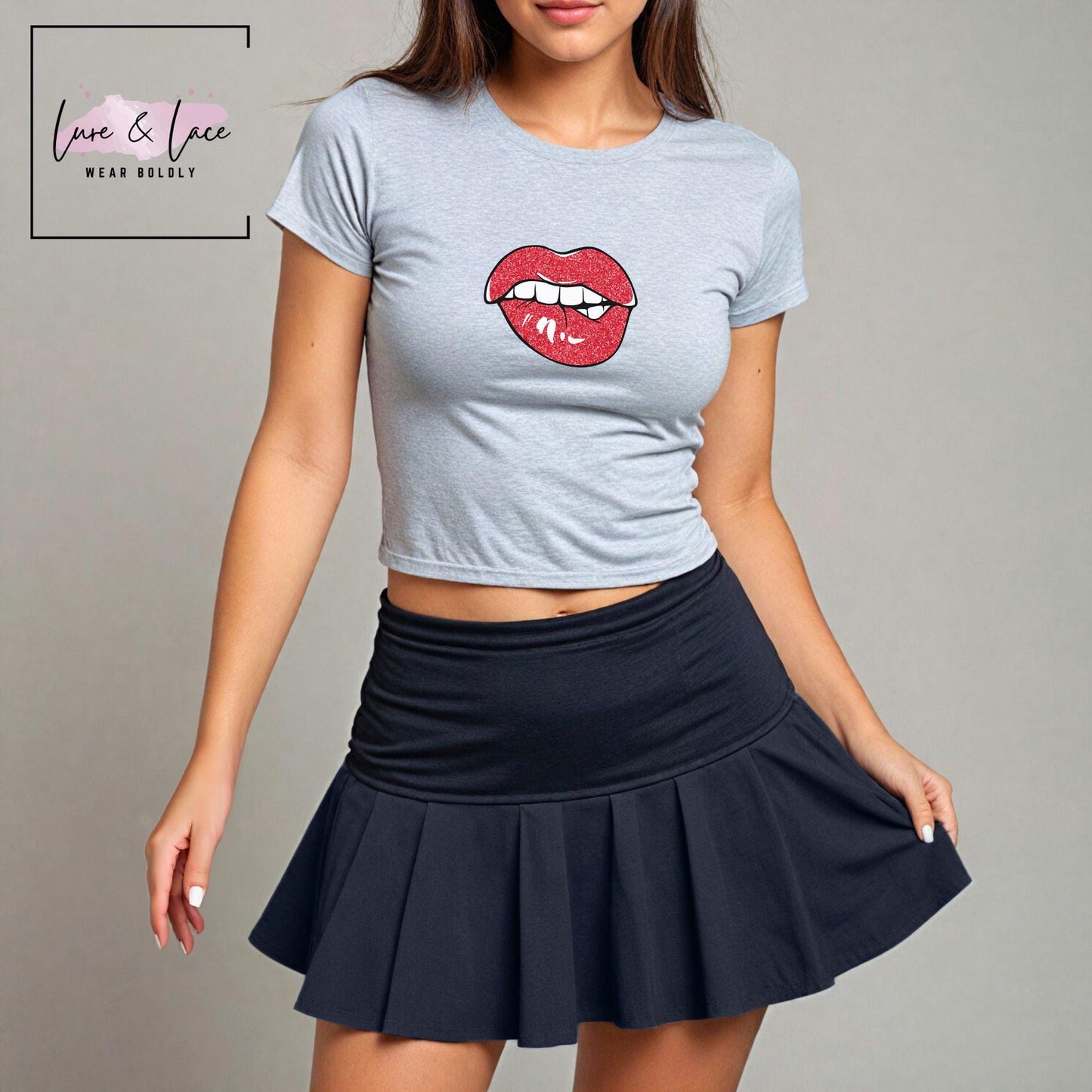 Sexy Biting Lips crop Tshirt for hot wife girlfriend, Sexy Y2K Cute baby Tee, aesthetic Gift idea for her, Naughty funny couple shirt date