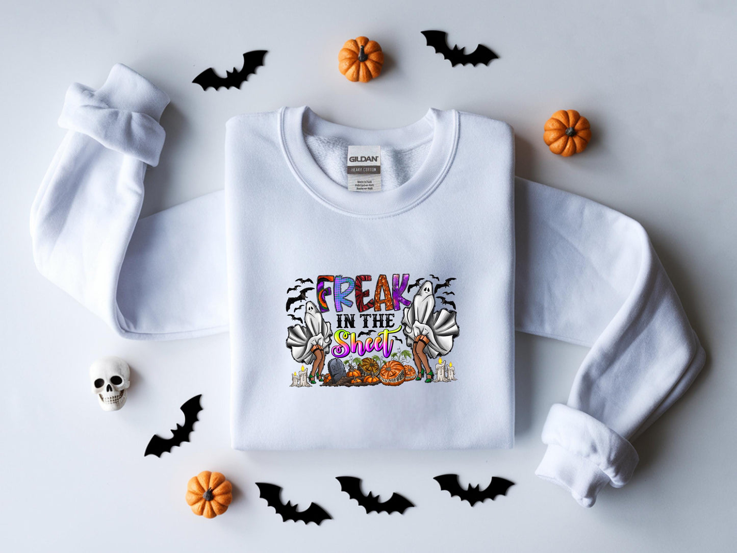 Retro Freak in the sheets Halloween Sweatshirt, Sexy Sweater Funny Spooky Ghosts