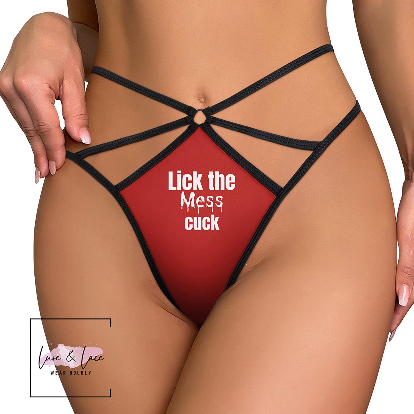 Lick the Mess Cuck Sexy Strappy Thong G-String QOS , Naughty Lingerie Panties, Hotwife Lifestyle, Queen of Spades