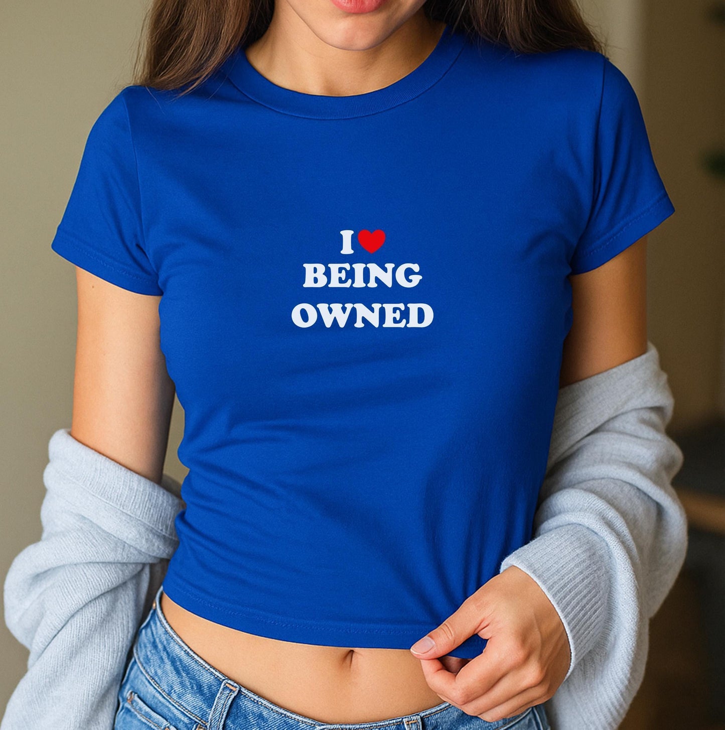I Love Being Owned Y2K Crop Top T-Shirt, Submission BDSM Power Exchange Kink Hotwife Cuckold Bold Sexy Shirt Gift Idea for Her