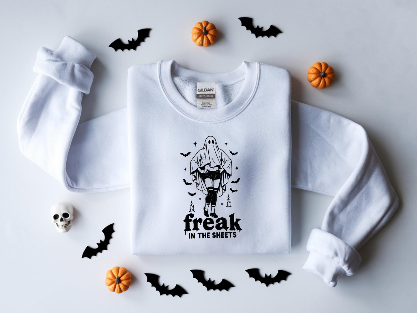 Freak In the Sheets Halloween Sweatshirt, Sexy Sweater Funny Spooky Ghosts