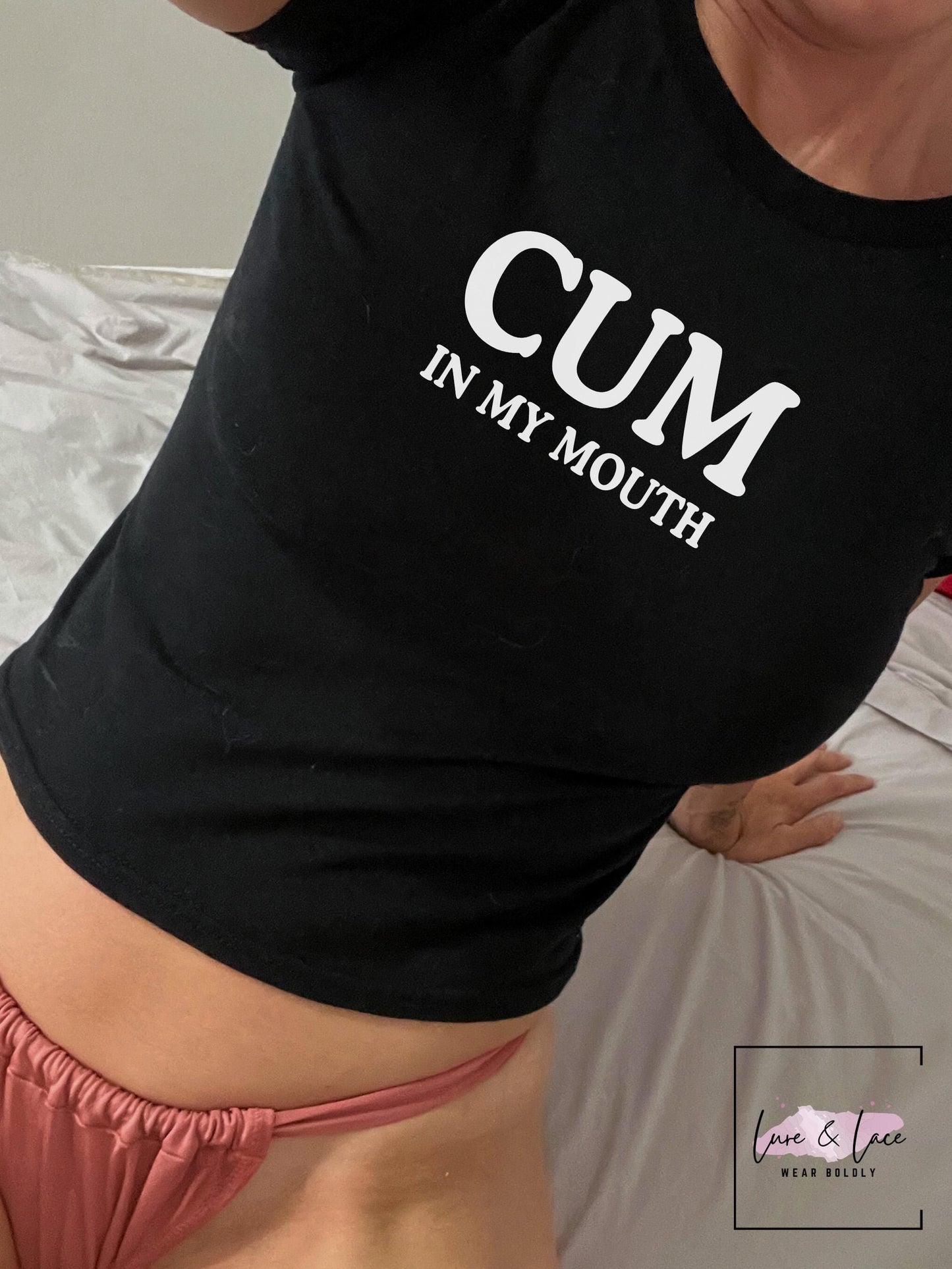 Cum in my mouth Y2K Sexy Cute Baby Tee Crop Top, Oral Date Idea Naughty Apparel