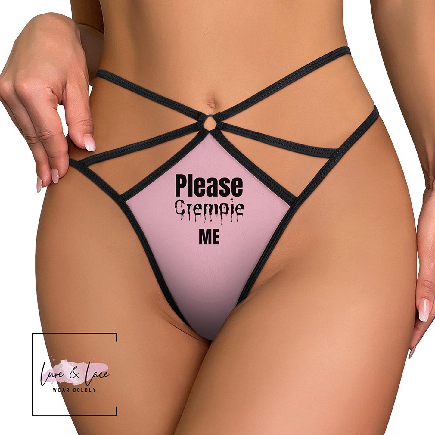 Please Creampie Me Sexy Strappy Thong G-String, Naughty Lingerie Panties, Date Night Underwear