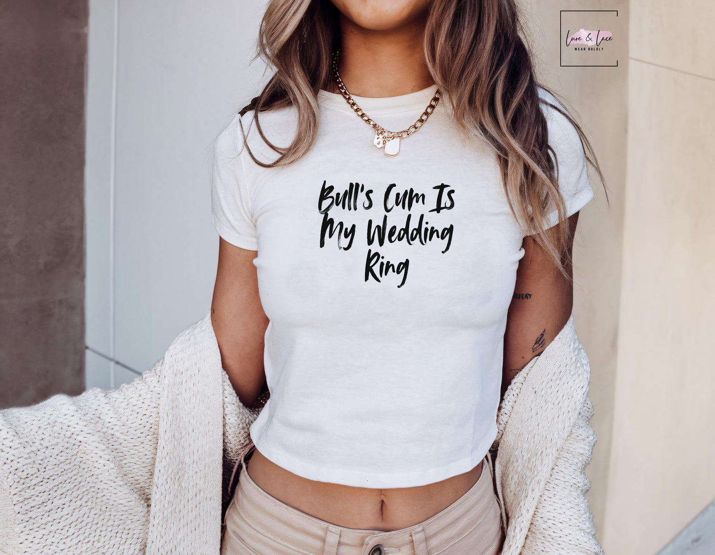 Bull’s Cum Is My Wedding Ring Y2K Sexy Cute Baby Tee Crop Top, Queen of Spades Swinger