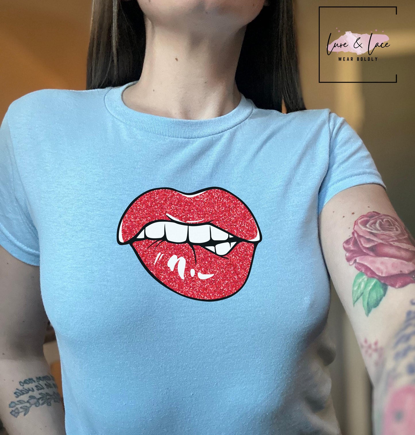 Sexy Biting Lips crop Tshirt for hot wife girlfriend, Sexy Y2K Cute baby Tee, aesthetic Gift idea for her, Naughty funny couple shirt date