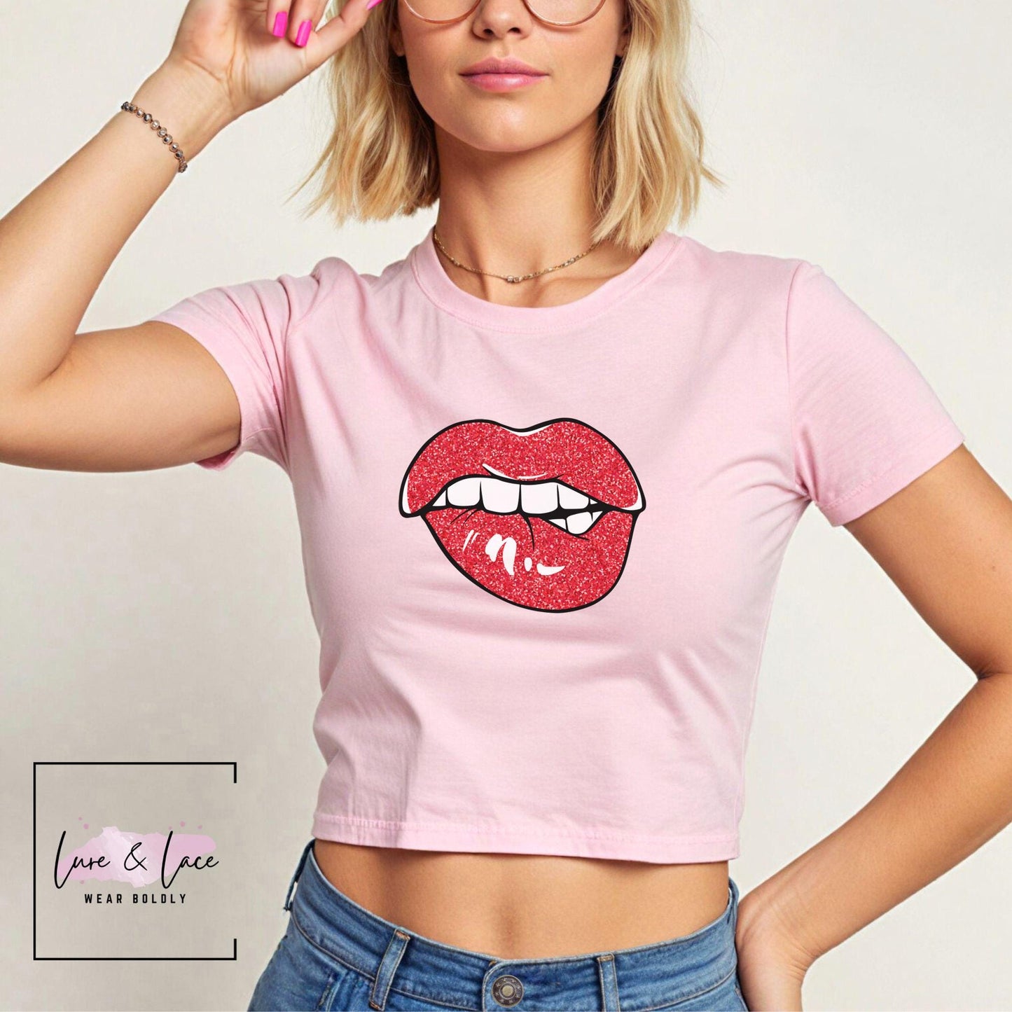 Sexy Biting Lips crop Tshirt for hot wife girlfriend, Sexy Y2K Cute baby Tee, aesthetic Gift idea for her, Naughty funny couple shirt date