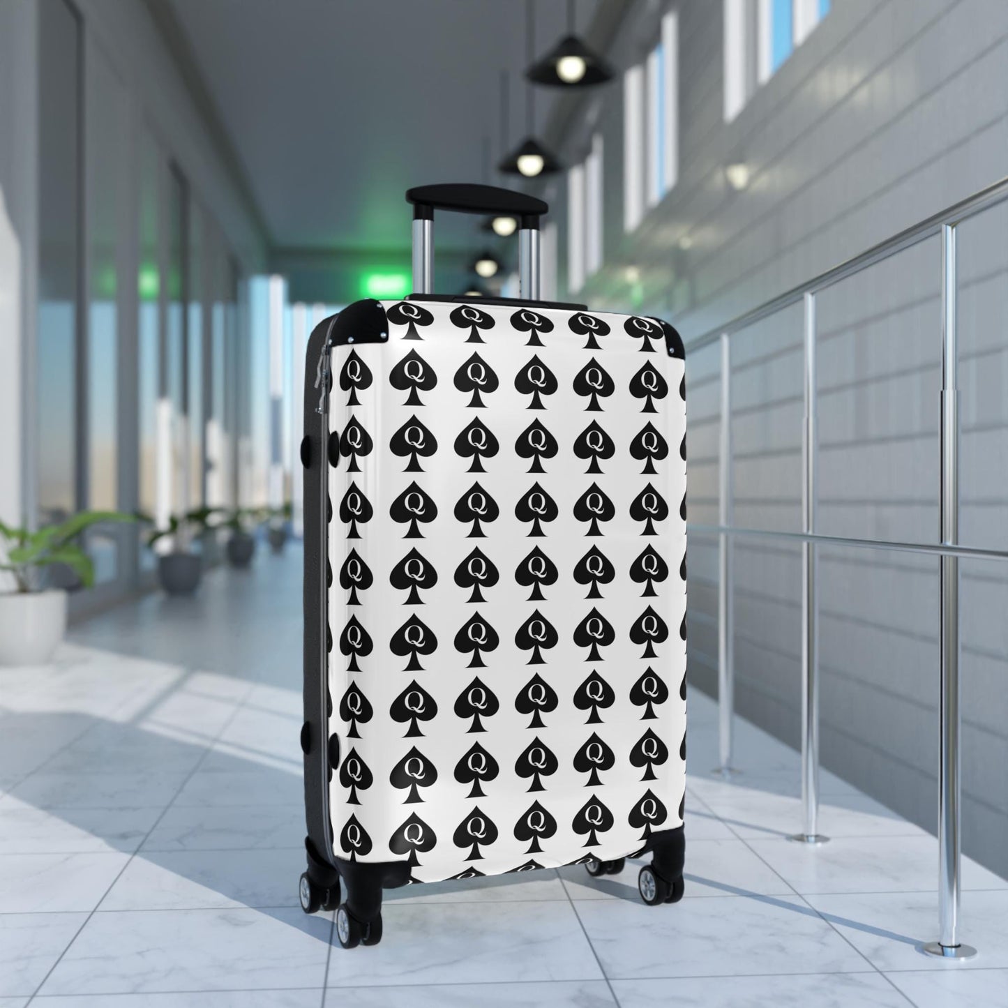 Queen of Spades Spinner white Suitcase |QOS Lifestyle Luggage Hotwife Travel, Kinky Swinger cruise Luggage, BBC Pineapple Vacation BDSM Gift