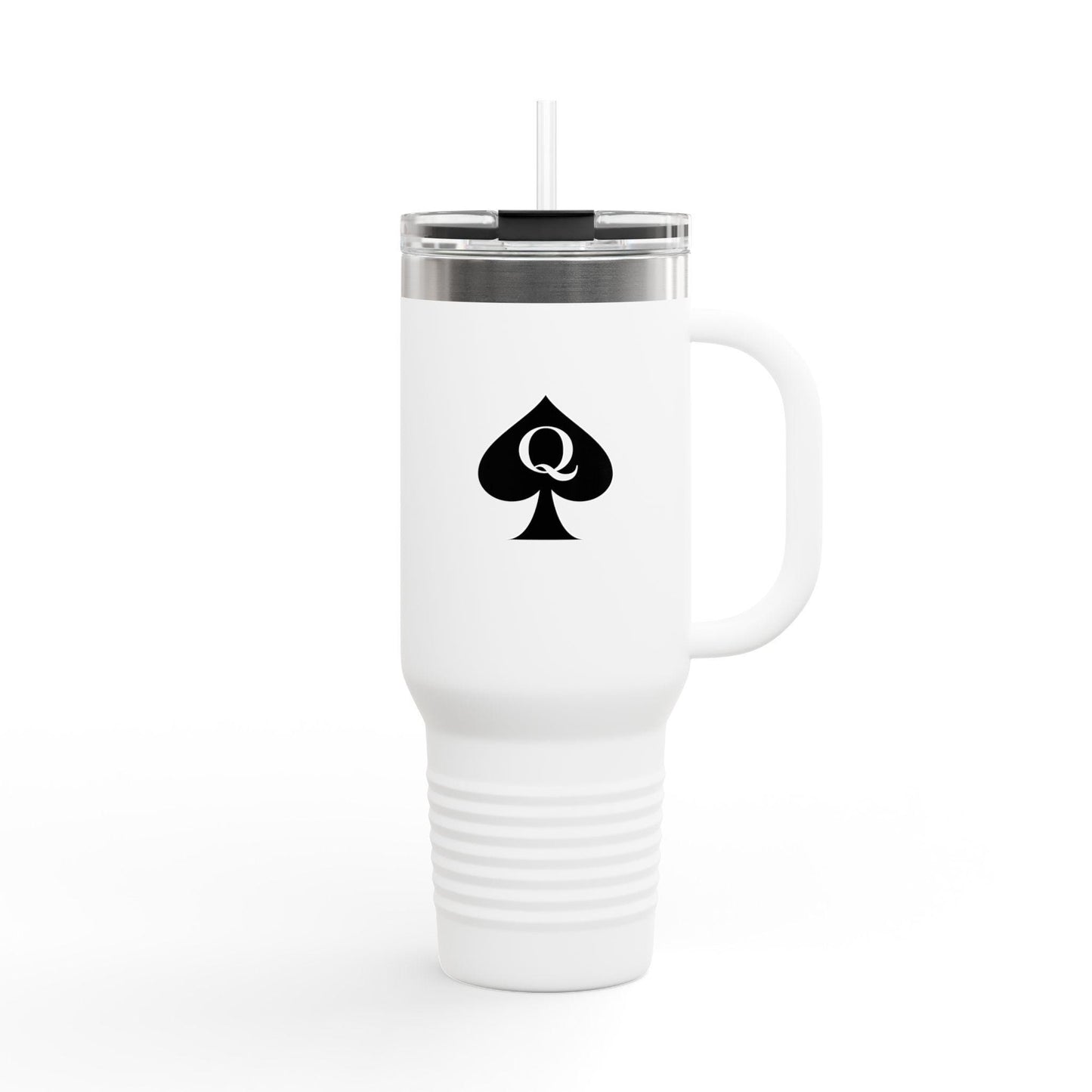 Queen of Spades Insulated Travel Mug 40oz QOS Hotwife Lifestyle Tumbler Cuck Bull Symbol Stainless Steel Straw Lid BPA Free Swinger Gift