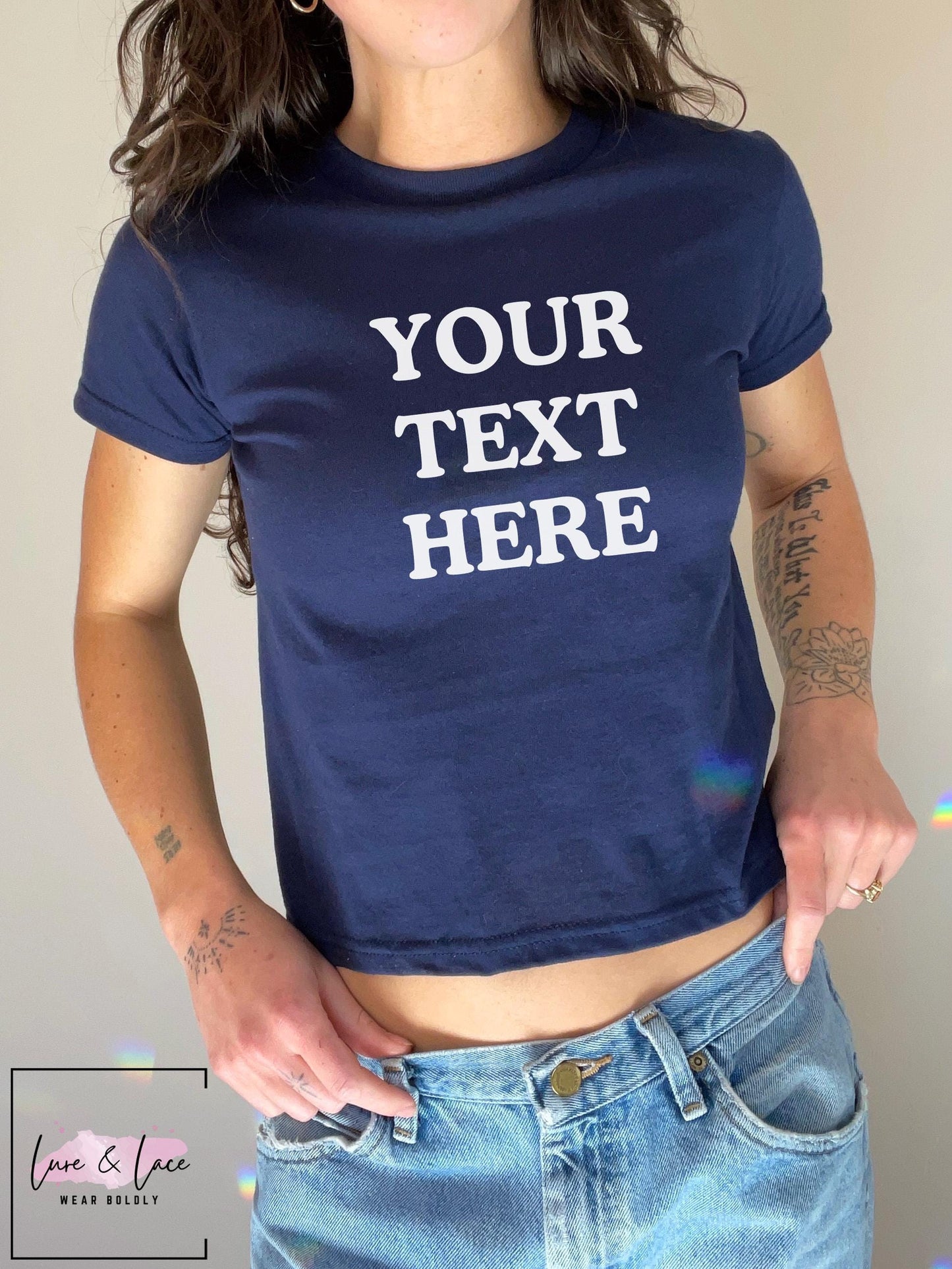 Custom Text Y2K Sexy Cute Baby Tee Crop Top, Personalized Naughty Apparel, Date Night Idea Apparel