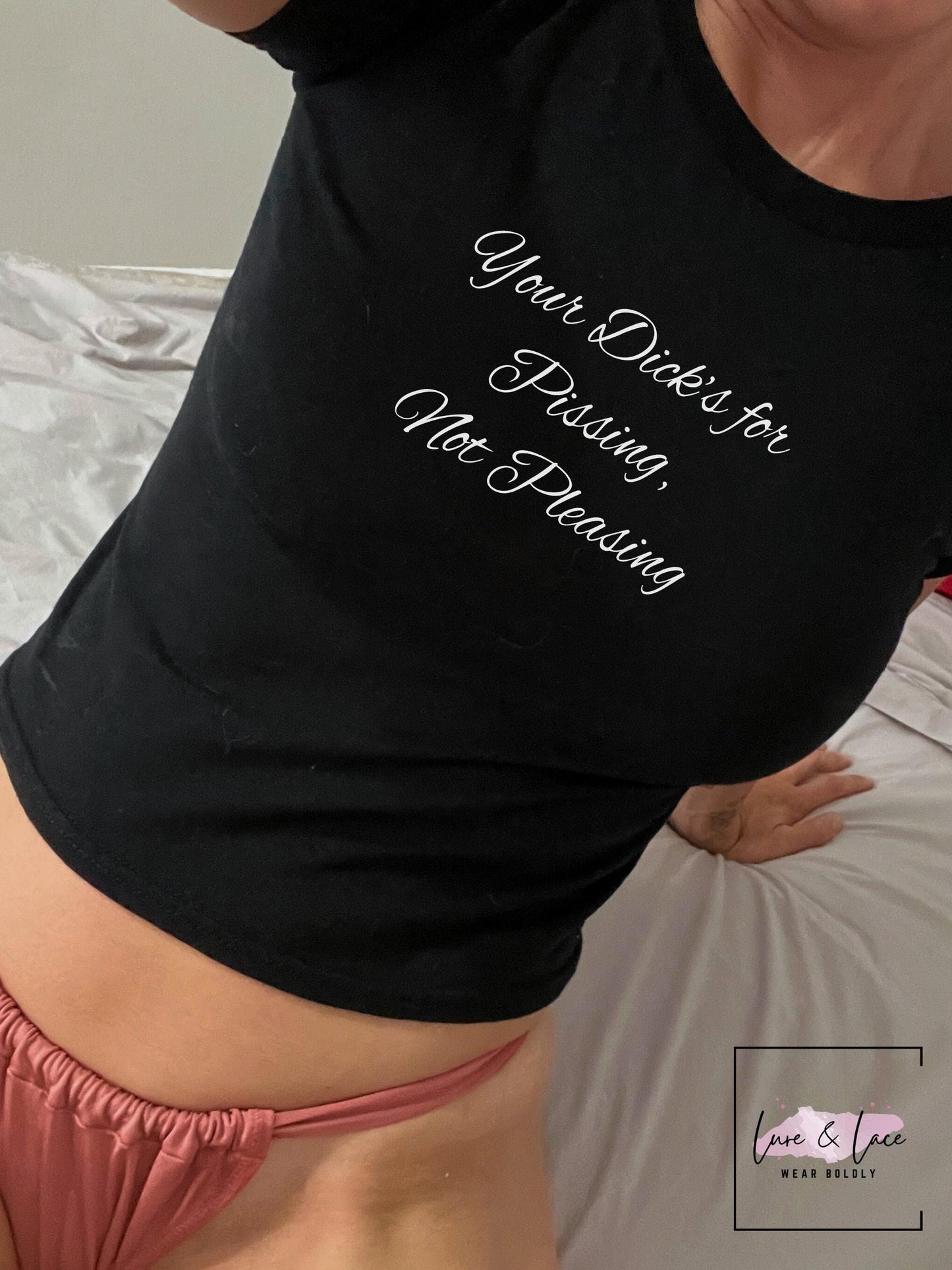 Your Dicks for Pissing, Not Pleasing Y2K Sexy Cute Baby Tee Crop Top, Naughty Apparel Queen of Spades Swinger